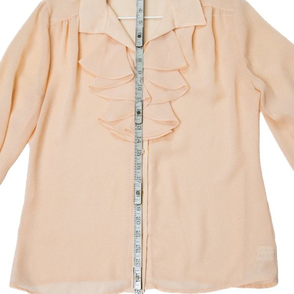 Vintage Ruffle Button Down Dress Shirt | Elise Whitely Women's Peach Size 12 - Picture 8 of 9